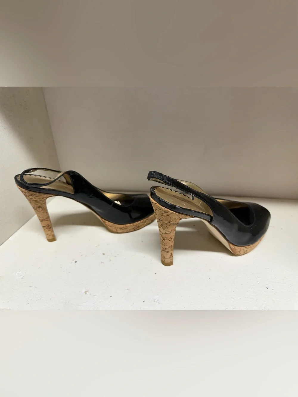 Jessica Simpson Black Patent Peep-Toe Slingback Wedges